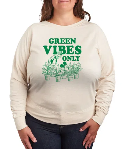 Hybrid Apparel Plus Size Disney Green Vibes Only French Terry Long-sleeve T-shirt In Neutral