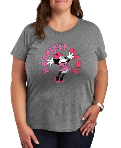 Hybrid Apparel Plus Size Disney Happiest Mama Short-sleeve Graphic T-shirt In Gray