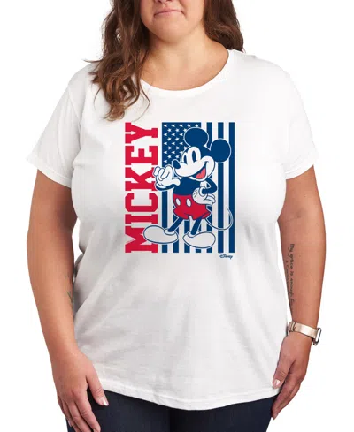 Hybrid Apparel Plus Size Disney Mickey American Flag Graphic T-shirt In White