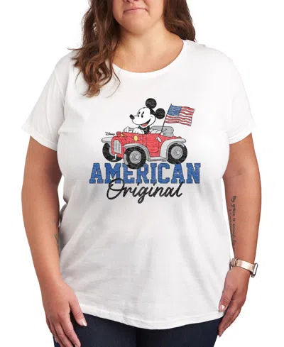 Hybrid Apparel Plus Size Disney Mickey American Original Graphic T-shirt In White