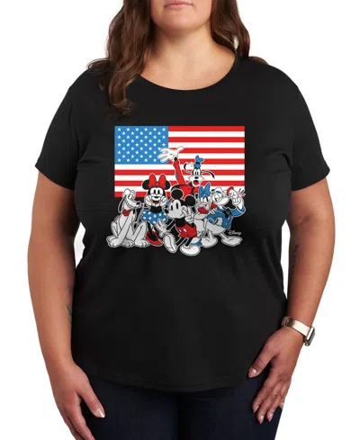 Hybrid Apparel Plus Size Disney Mickey And Gang American Flag Graphic T-shirt In Black