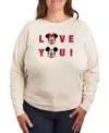 Hybrid Apparel Plus Size Disney Mickey And Minnie Love You Graphic Pullover T-shirt In Beige,khaki