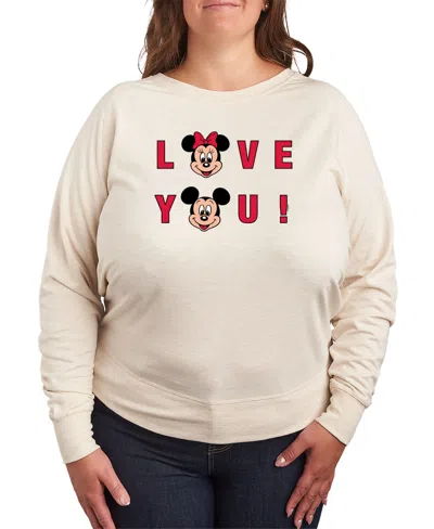 Hybrid Apparel Plus Size Disney Mickey And Minnie Love You Graphic Pullover T-shirt In Beige,khaki