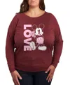 Hybrid Apparel Plus Size Disney Mickey Valentines Day Love Graphic Crew Neck Top In Red