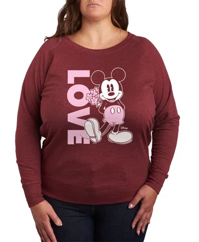 Hybrid Apparel Plus Size Disney Mickey Love Graphic Crew Neck Top In Red