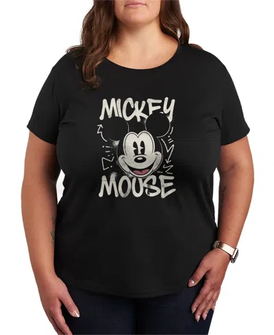 Hybrid Apparel Plus Size Disney Mickey Mouse Graffiti Vintage Faded Short-sleeve Graphic T-shirt In Black
