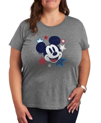 Hybrid Apparel Plus Size Disney Mickey Stars Usa Graphic Crewneck T-shirt In Gray