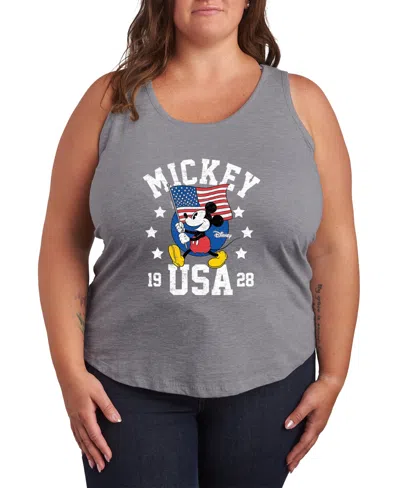 Hybrid Apparel Plus Size Disney Mickey Waving Flag Usa Racerback Graphic Tank Top In Gray