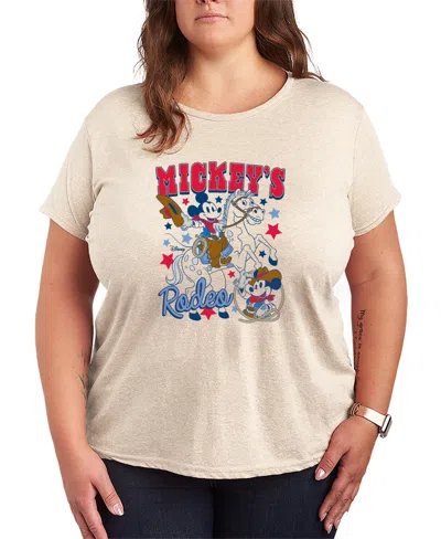 Hybrid Apparel Plus Size Disney Mickey Western Americana Short-sleeve Graphic T-shirt In Neutral