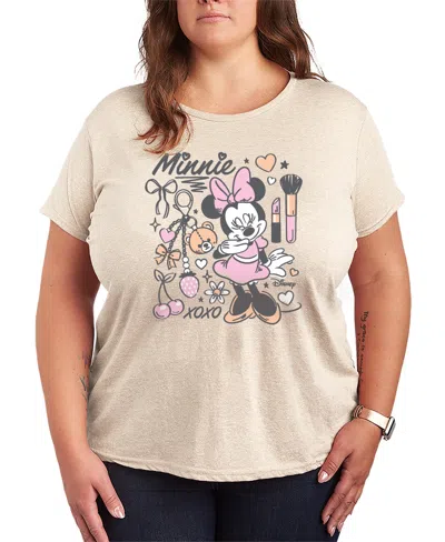 Hybrid Apparel Plus Size Disney Minnie Girly Grid Short-sleeve Graphic T-shirt In Brown