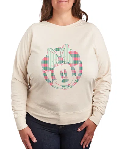 Hybrid Apparel Plus Size Disney Minnie Mouse Plaid Graphic Pullover T-shirt In Beige,khaki