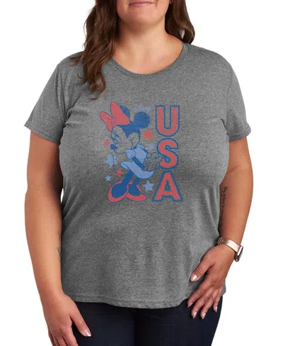 Hybrid Apparel Plus Size Disney Minnie Mouse Usa Short-sleeve Graphic T-shirt In Gray
