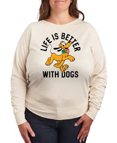 Hybrid Apparel Plus Size Disney Pluto Life Is Better With Dogs Graphic Pullover T-shirt In Beige,khaki
