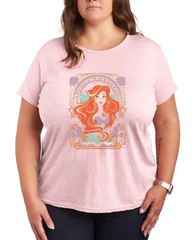 Hybrid Apparel Plus Size Disney Princess Ariel Art Nouveau Short-sleeve Graphic T-shirt In Pink
