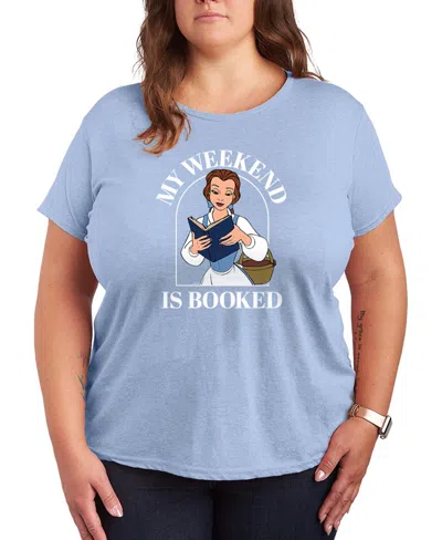 Hybrid Apparel Plus Size Disney Princess Belle My Weekend Is Booked Graphic Crewneck T-shirt In Blue