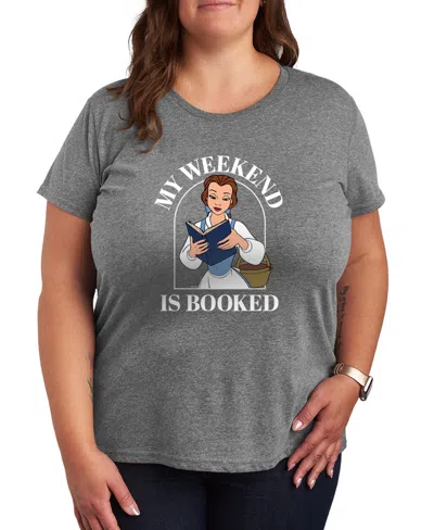 Hybrid Apparel Plus Size Disney Princess Belle My Weekend Is Booked Graphic Crewneck T-shirt In Gray