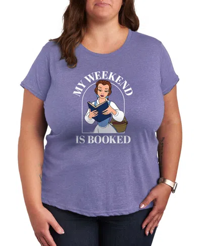 Hybrid Apparel Plus Size Disney Princess Belle My Weekend Is Booked Graphic Crewneck T-shirt In Purple
