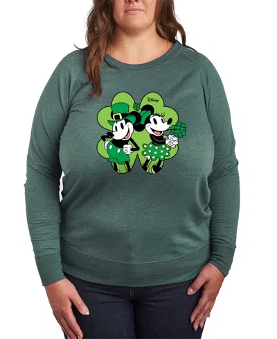 Hybrid Apparel Plus Size Disney St. Patrick's Day Mickey Minnie Shamrock French Terry Graphic Crewneck T-shirt In Green