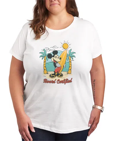 Hybrid Apparel Plus Size Disney Surfboard Certified Mickey Short-sleeve Graphic T-shirt In White