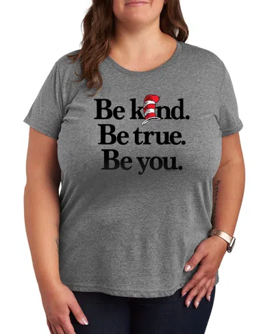 Hybrid Apparel Plus Size Dr. Seuss Cat In The Hat Be You Printed Crewneck T-shirt In Gray