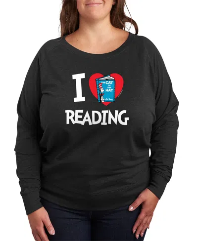 Hybrid Apparel Plus Size Dr. Seuss Cat In The Hat Love Reading French Terry Graphic Crewneck T-shirt In Black