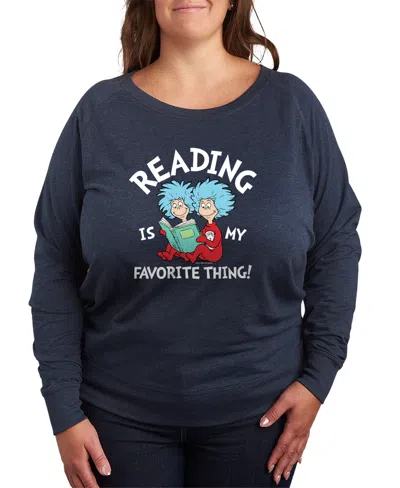 Hybrid Apparel Plus Size Dr. Seuss Reading Is My Favorite Thing Graphic Sweatshirt In Blue
