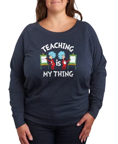 Hybrid Apparel Plus Size Dr. Seuss Teaching Is My Thing French Terry Graphic Crewneck T-shirt In Purple