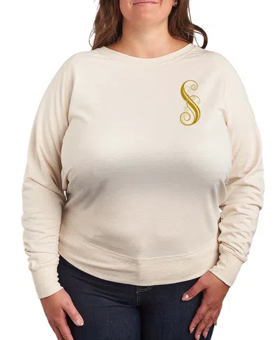 Hybrid Apparel Plus Size French Terry Long Sleeve Pullover Top In Neutral