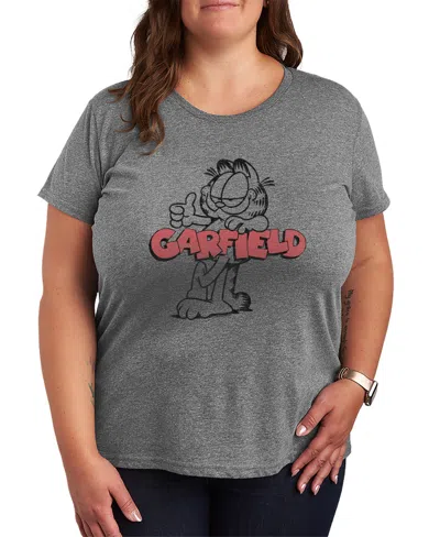 Hybrid Apparel Plus Size Garfield Logo Thumbs Up Short-sleeve Graphic T-shirt In Gray