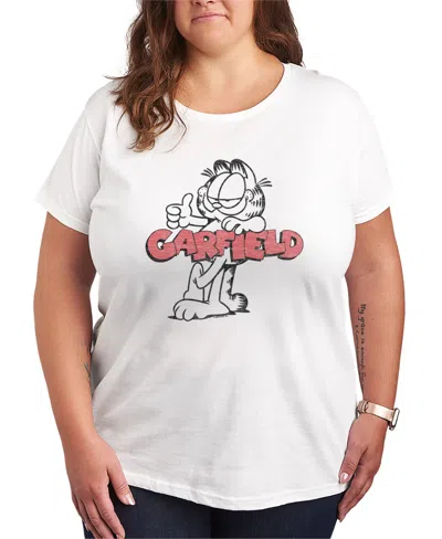 Hybrid Apparel Plus Size Garfield Logo Thumbs Up Short-sleeve Graphic T-shirt In White