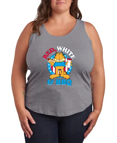 Hybrid Apparel Plus Size Garfield Red White And Bbq Racerback Graphic Tank Top In Gray