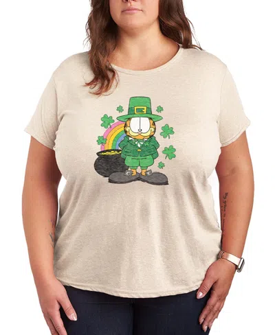 Hybrid Apparel Plus Size Garfield St. Patrick's Day Rainbow Shamrocks Crewneck T-shirt In Neutral