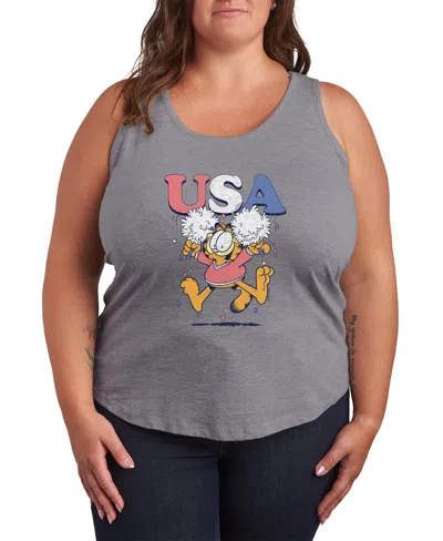 Hybrid Apparel Plus Size Garfield Usa Cheer Graphic Crewneck Tank Top In Gray