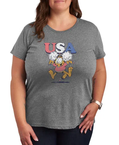 Hybrid Apparel Plus Size Garfield Usa Cheer Short-sleeve T-shirt In Gray