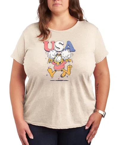 Hybrid Apparel Plus Size Garfield Usa Cheer Short-sleeve T-shirt In Neutral