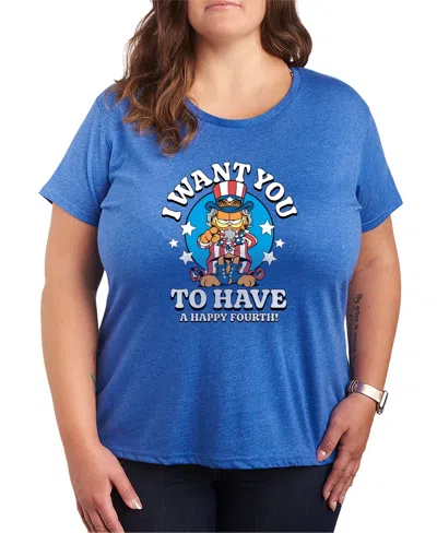 Hybrid Apparel Plus Size Garfield Want You To Have Happy Fourth Short-sleeve Graphic T-shirt In Blue