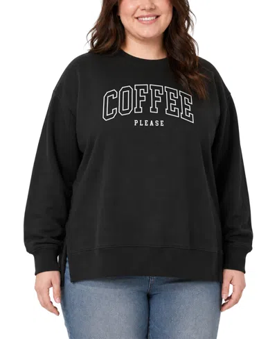 Hybrid Apparel Plus Size Graphic Crewneck Long-sleeve Sweatshirt In Black