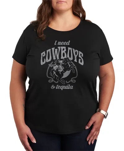 Hybrid Apparel Plus Size Graphic Need Cowboys And Tequila Tee In Black