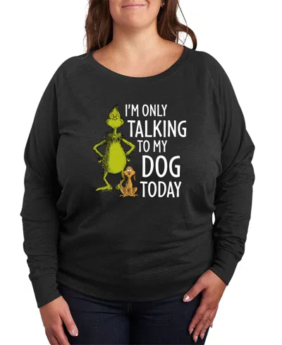 Hybrid Apparel Plus Size Grinch Only Talking To My Dog Graphic Pullover Top In Black