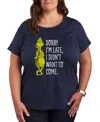 Hybrid Apparel Plus Size Grinch Sorry Late Graphic T-shirt In Blue