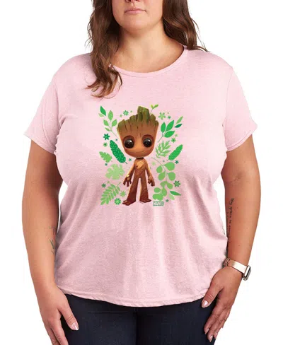 Hybrid Apparel Plus Size Guardians Of The Galaxy Baby Groot Leaf Short-sleeve Graphic T-shirt In Pink