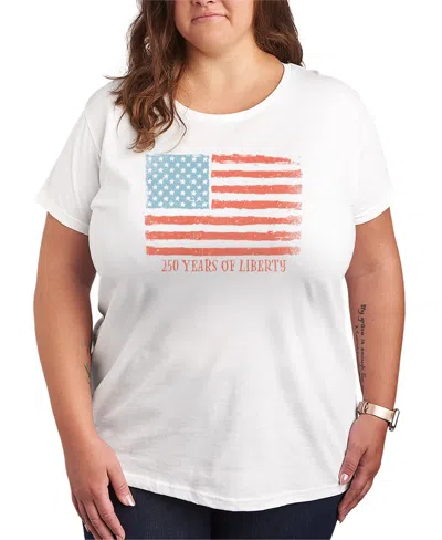 Hybrid Apparel Plus Size Instant Message 250 Years Of Liberty Flag Vintage Faded Short-sleeve Graphic T-shirt In White