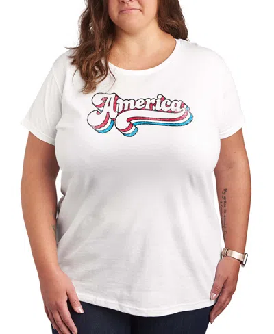 Hybrid Apparel Plus Size Instant Message America Retro Graphic Crewneck T-shirt In White