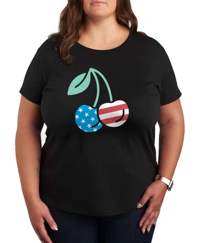 Hybrid Apparel Plus Size Instant Message American Flag Cherries Graphic Crewneck T-shirt In Black