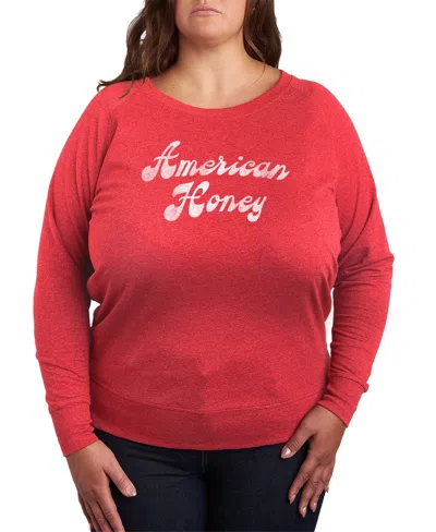 Hybrid Apparel Plus Size Instant Message American Honey French Terry Graphic Crewneck T-shirt In Red