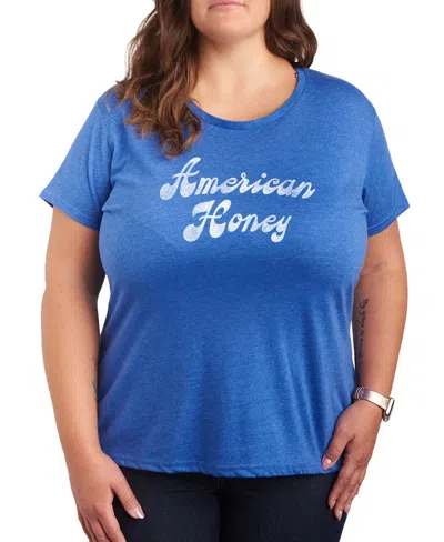 Hybrid Apparel Plus Size Instant Message American Honey Graphic Crewneck T-shirt In Blue