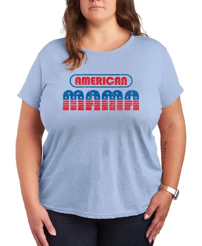 Hybrid Apparel Plus Size Instant Message American Mama Graphic Crewneck T-shirt In Blue