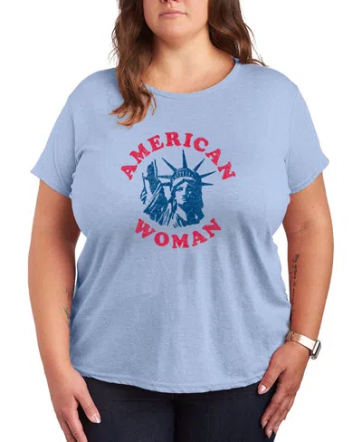 Hybrid Apparel Plus Size Instant Message American Woman Statue Of Liberty Graphic Crewneck T-shirt In Blue