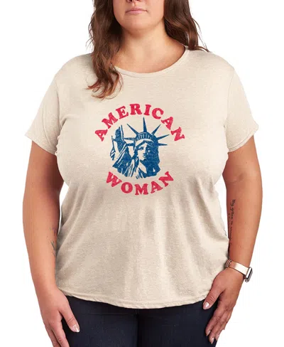 Hybrid Apparel Plus Size Instant Message American Woman Statue Of Liberty Graphic Crewneck T-shirt In Brown
