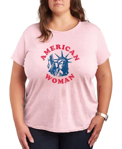 Hybrid Apparel Plus Size Instant Message American Woman Statue Of Liberty Graphic Crewneck T-shirt In Pink